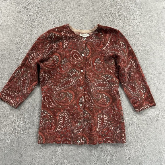 Tweeds Sweaters - Tweeds Cardigan Women's Small Lamb's Wool Angora Paisley Button Sweater Burgundy